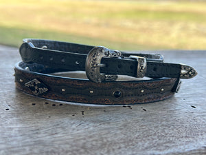 DARK BROWN EMBOSSED CROWN BAND WITH DIAMOND CONCHOS