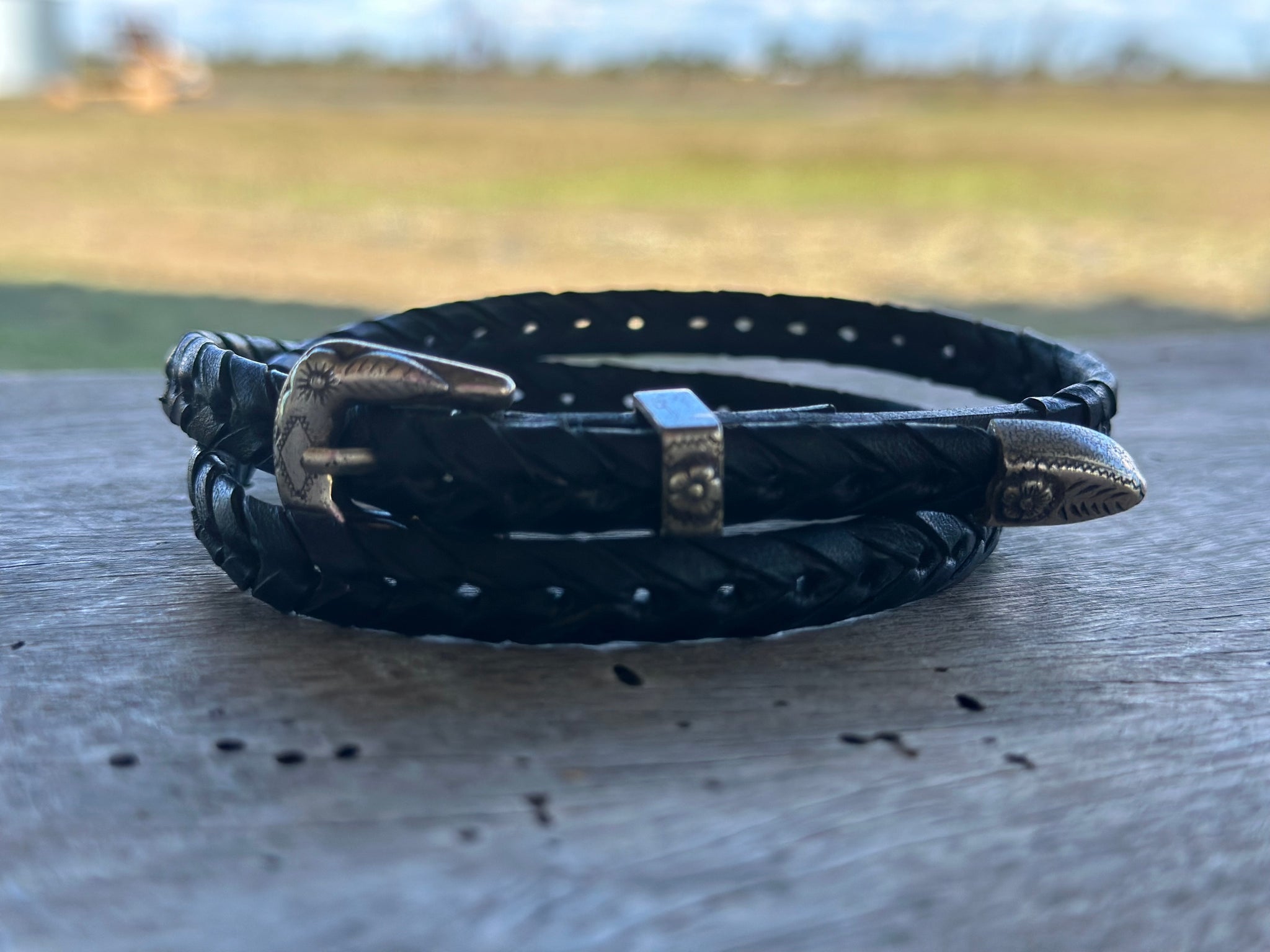 BLACK SNAKE PLAIT CROWN BAND WITH FANCY BUCKLE SET
