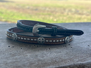 TWO TONE BROWN CROWN BAND WITH CROSS CONCHOS