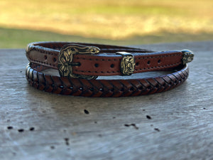 BROWN SNAKE PLAIT CROWN BAND WITH FANCY BUCKLE SET