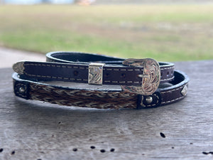 DARK BROWN LEATHER AND HORSE HAIR SECTIONED CROWN BAND