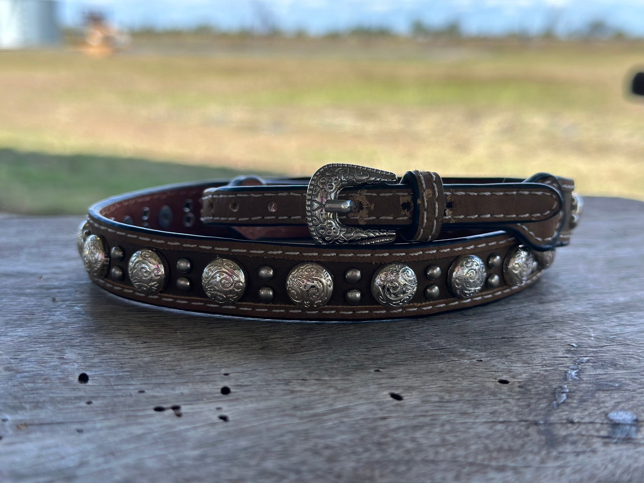 LIGHT BROWN CROWN BAND WITH ROUND CONCHOS