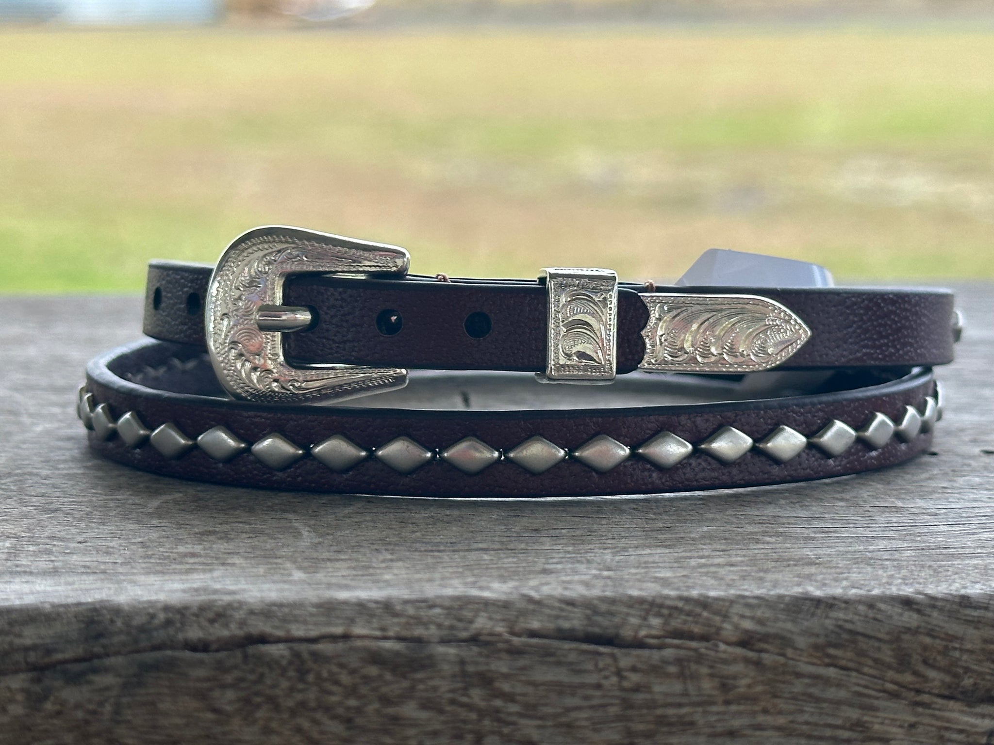 DARK BROWN LEATHER WITH SILVER CONCHOS