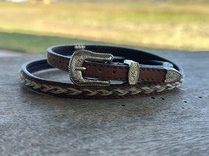 DARK BROWN CROWN BAND WITH HORSE HAIR PLAIT INSERT