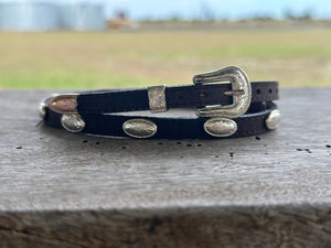 BROWN LEATHER CROWN BAND WITH SILVER OVAL CONCHOS