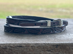 DARK BROWN LEAF EMBOSSED LEATHER CROWN BAND  ￼