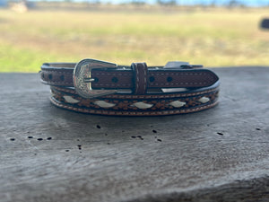 LIGHT BROWN LEATHER CROWN BAND WITH CREAM STITCHED INSERT