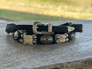 DARK BROWN WITH BEADING AND CONCHOS CROWN BAND