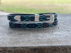 BROWN AND TURQUOISE EMBOSSED FLOWER CROWN BAND