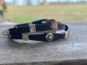 BROWN LEATHER SCALLOPED CROWN BAND WITH STAR CONCHOS