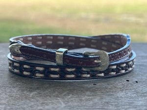 Embossed Dark Brown Leather Crown Band