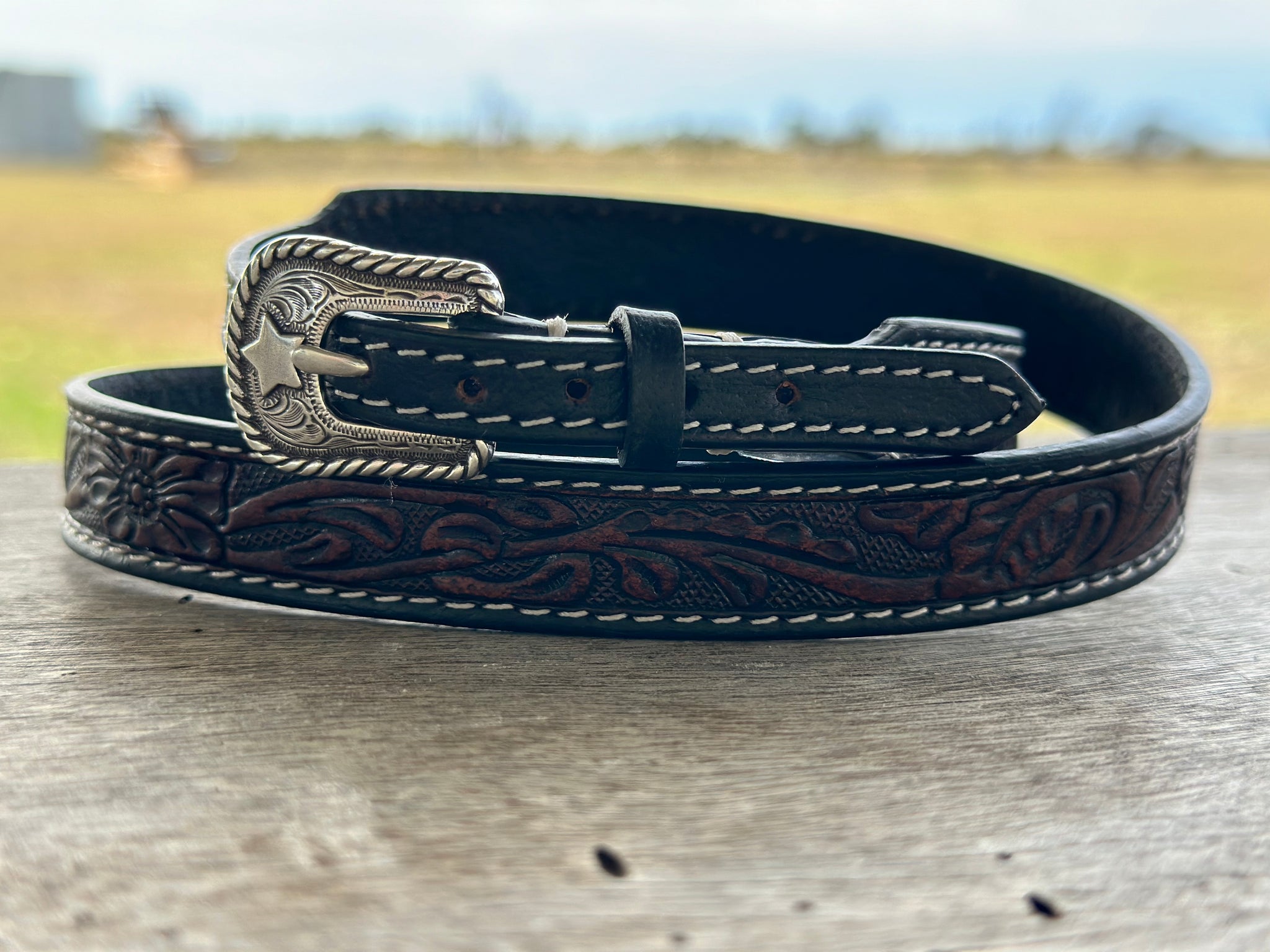 FLORAL TOOLED LEATHER CROWN BAND