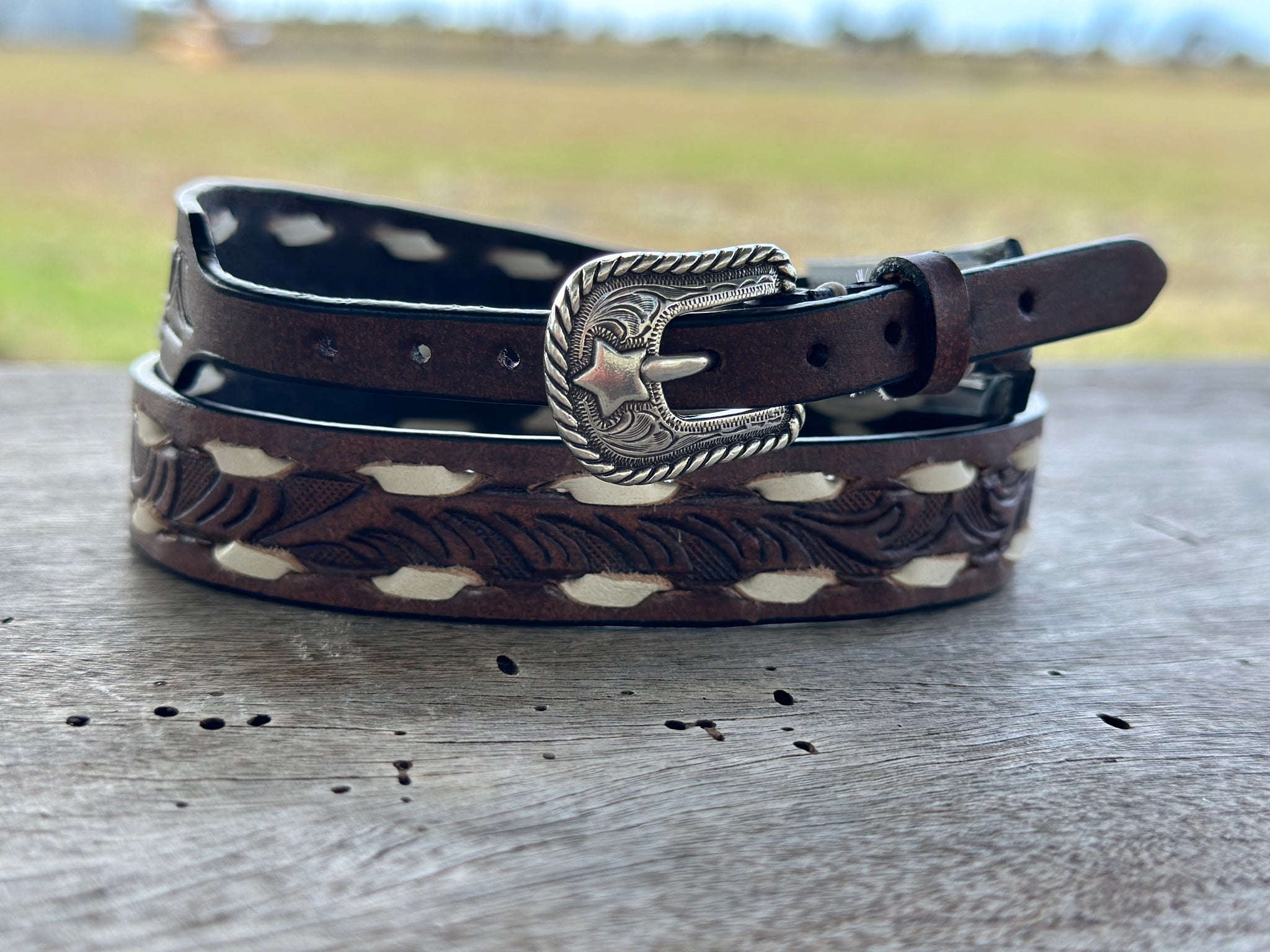 SCROLL TOOLED LEATHER CROWN BAND